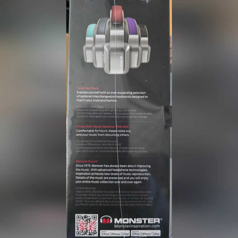 Monster Inspiration Active Noise-Canceling Over-Ear Headphones  Black. BRAND NEW